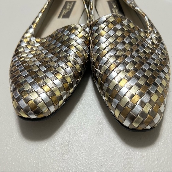 Sesto Meucci Metallic Woven Leather Slip On Italian Shoes - Picture 7 of 10